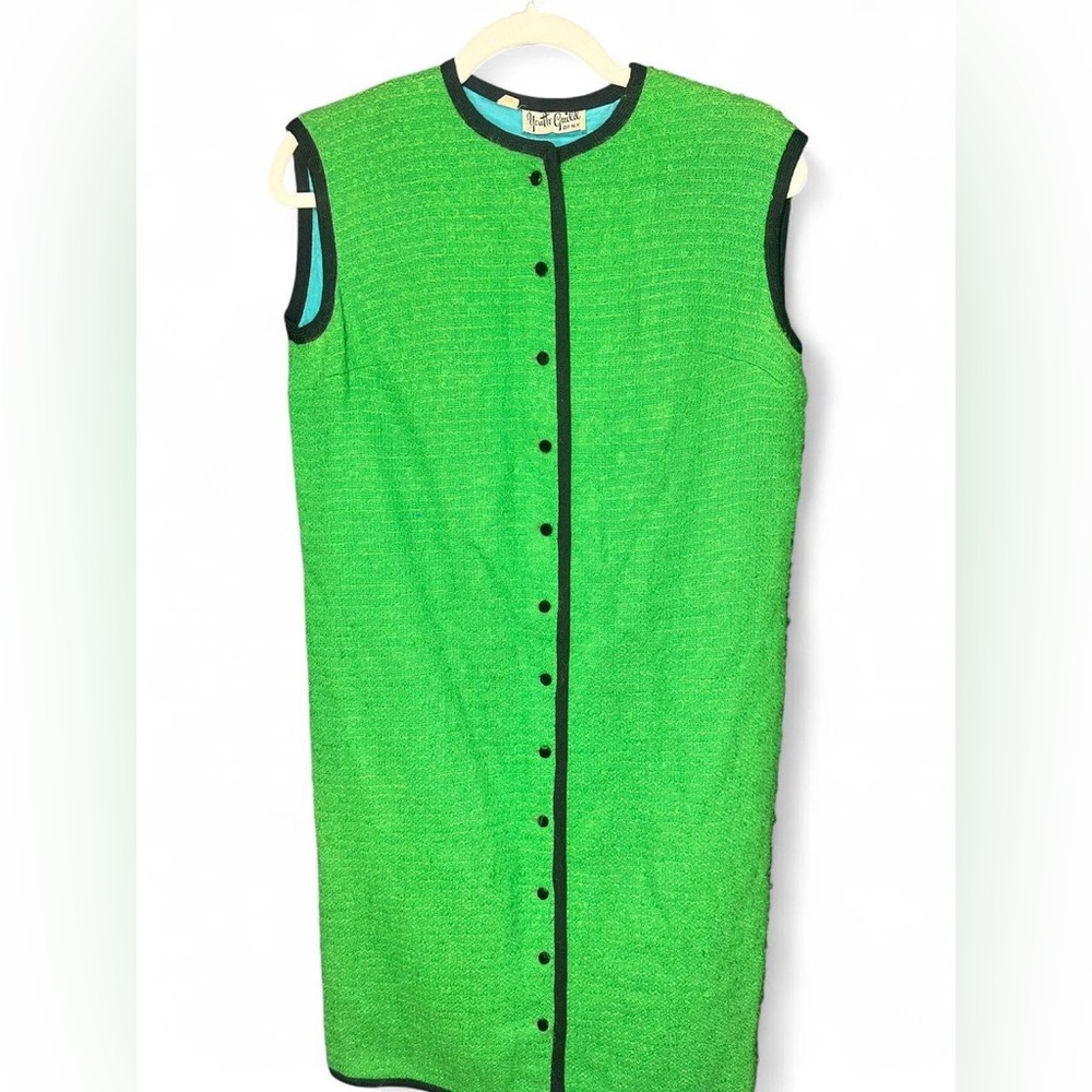 Vintage 60s Vibrant Green Button-Down Mod Midi Dress Youth Guild of NY Medium